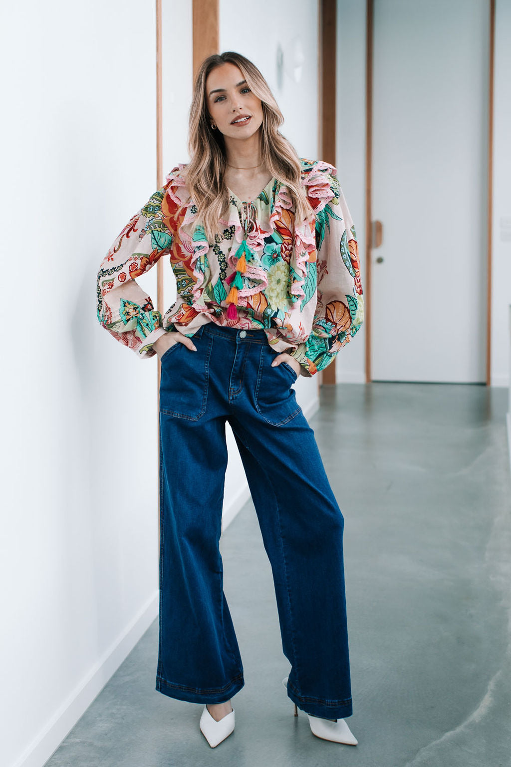 Collection of Joop and Gypsy St Tropez Ruffle Top - Multi Dobby in a gallery layout