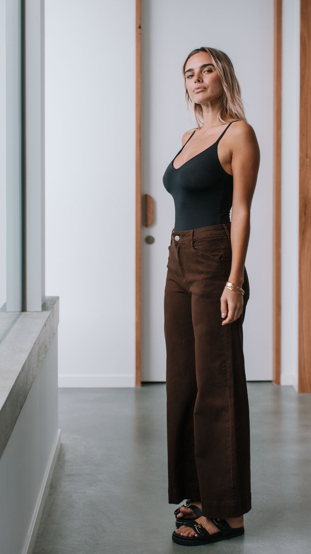 Collection of Country Denim Stretch Baggy Jean - Chocolate in a gallery layout