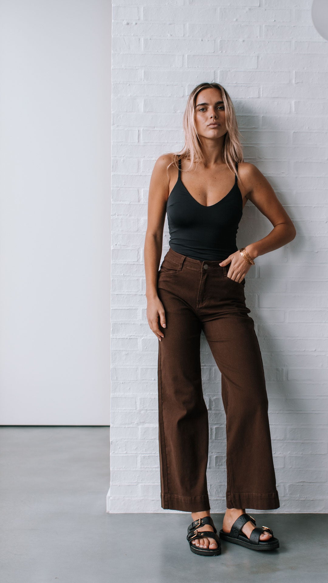 Collection of Country Denim Stretch Baggy Jean - Chocolate in a gallery layout