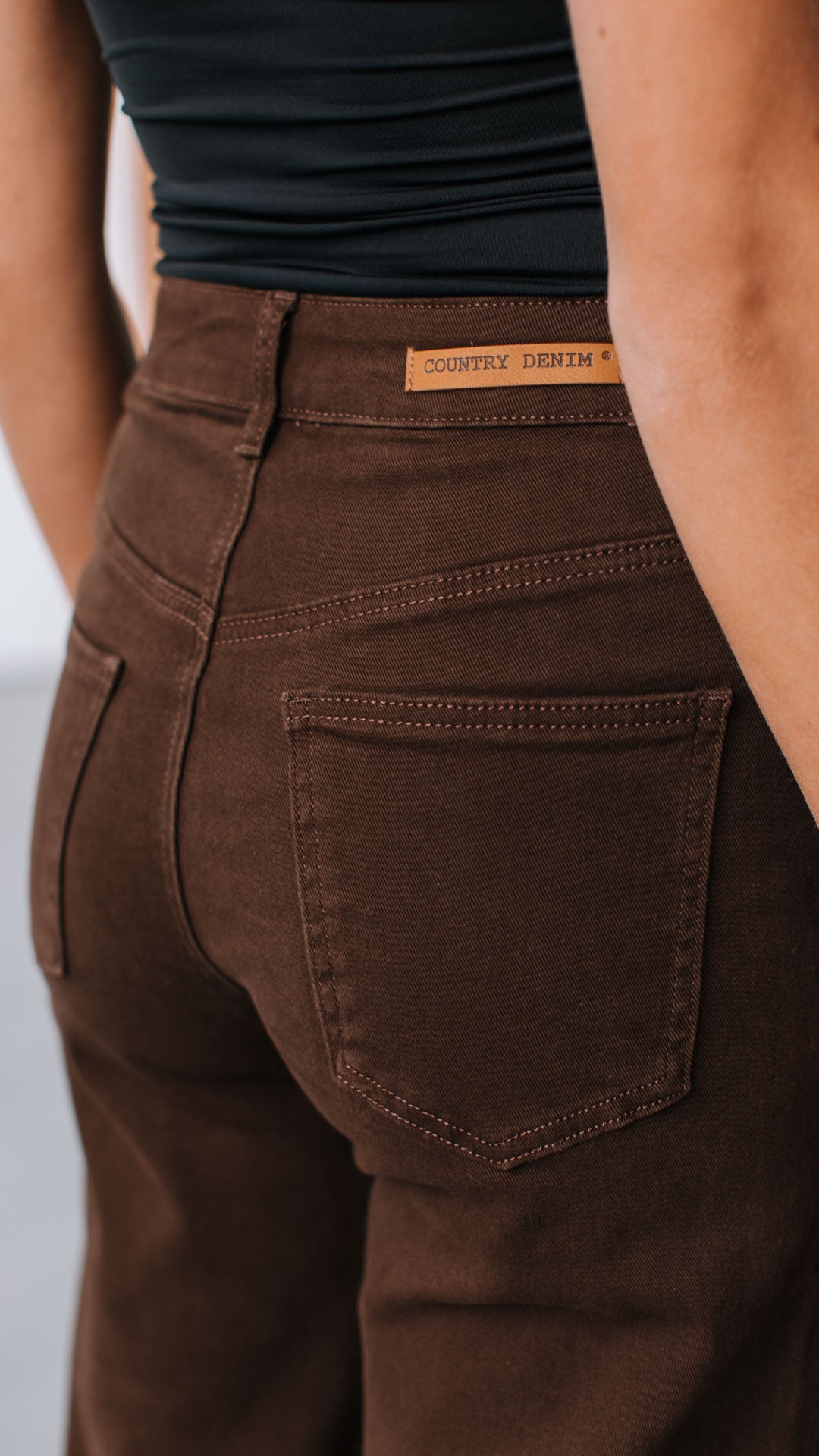 Collection of Country Denim Stretch Baggy Jean - Chocolate in a gallery layout