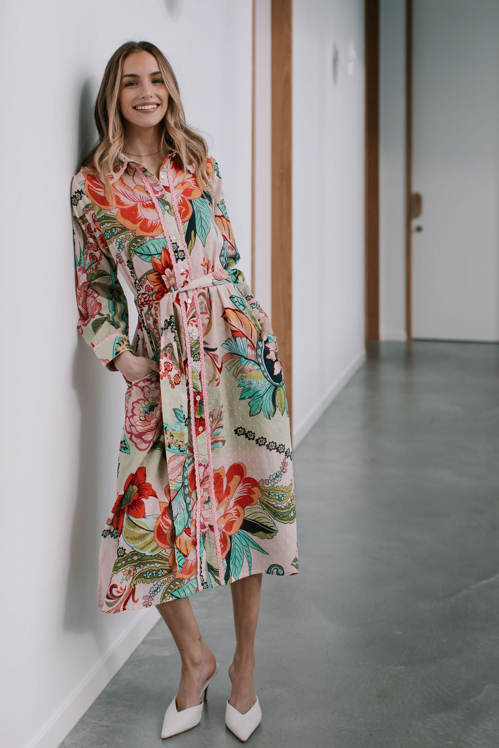 Joop and Gypsy St Tropez Tie Shirt Dress - Multi Dobby