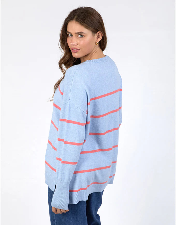 Elm Charli Stripe Knit - Sky Blue/Cosy Coral