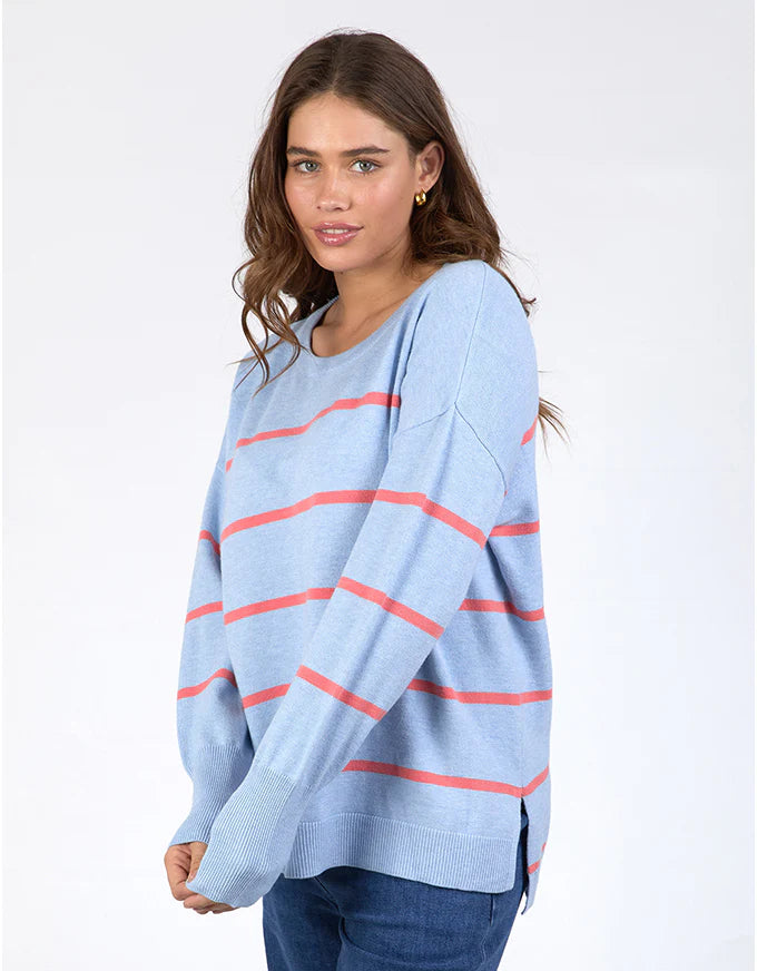 Collection of Elm Charli Stripe Knit - Sky Blue/Cosy Coral in a gallery layout