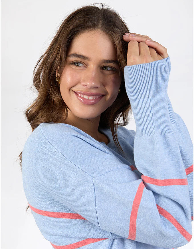 Collection of Elm Charli Stripe Knit - Sky Blue/Cosy Coral in a gallery layout