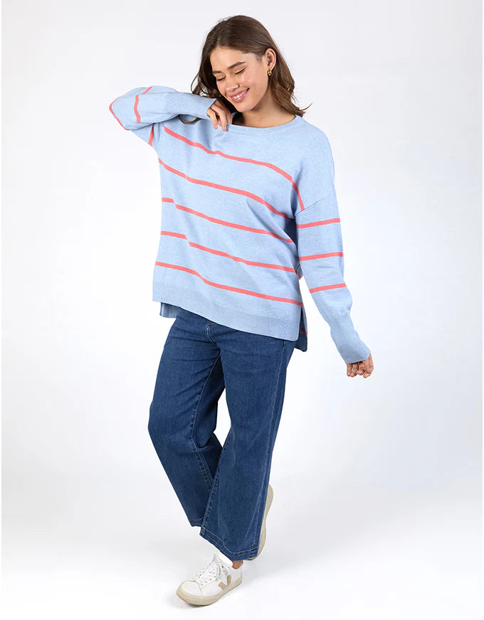 Elm Charli Stripe Knit - Sky Blue/Cosy Coral