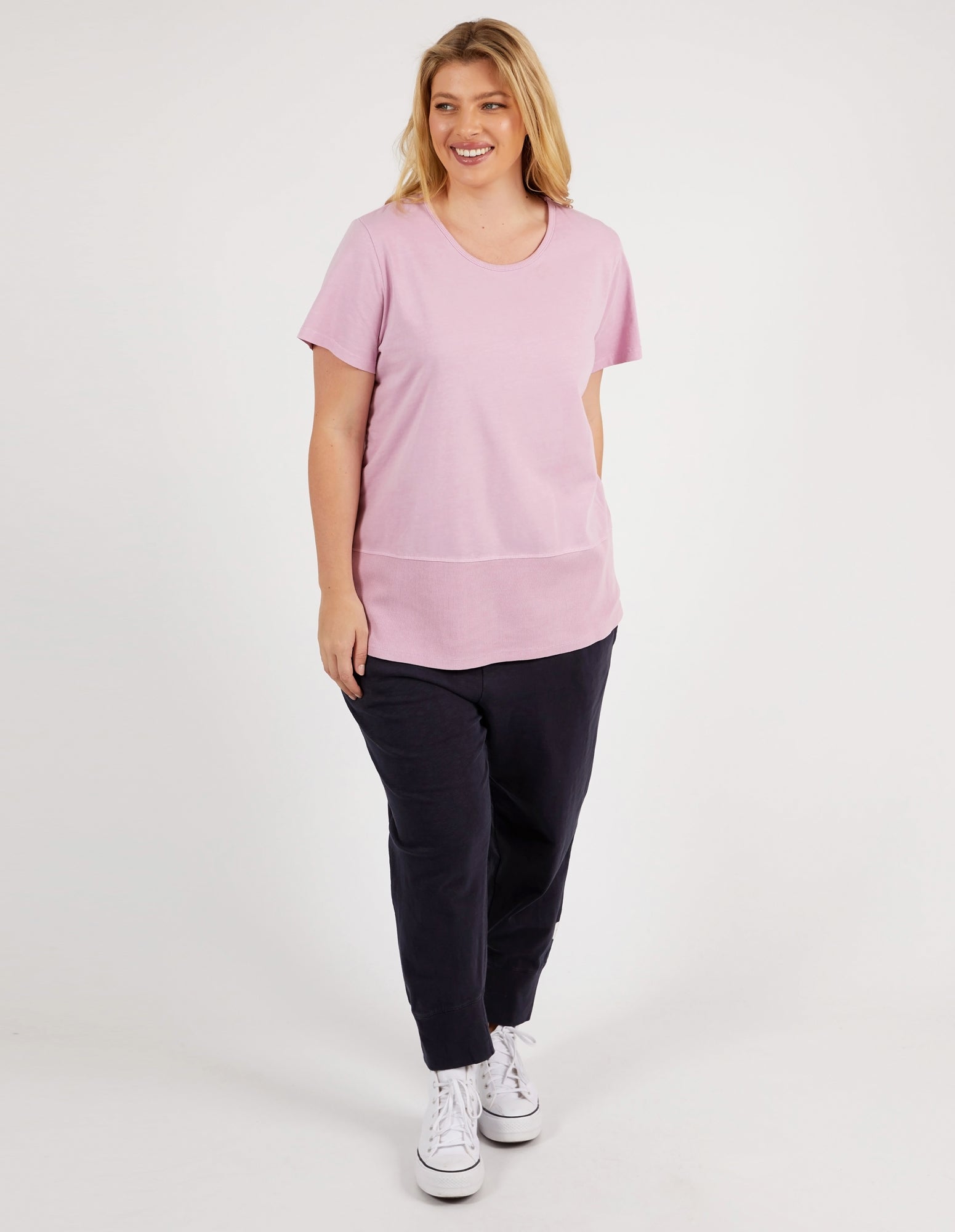 Elm Rib S/S Tee - Peony Pink