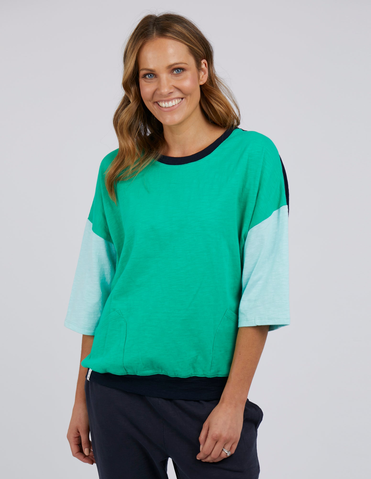 Image of Elm Mazie Colour Block Sweat - Green/Lagoon/Navy
