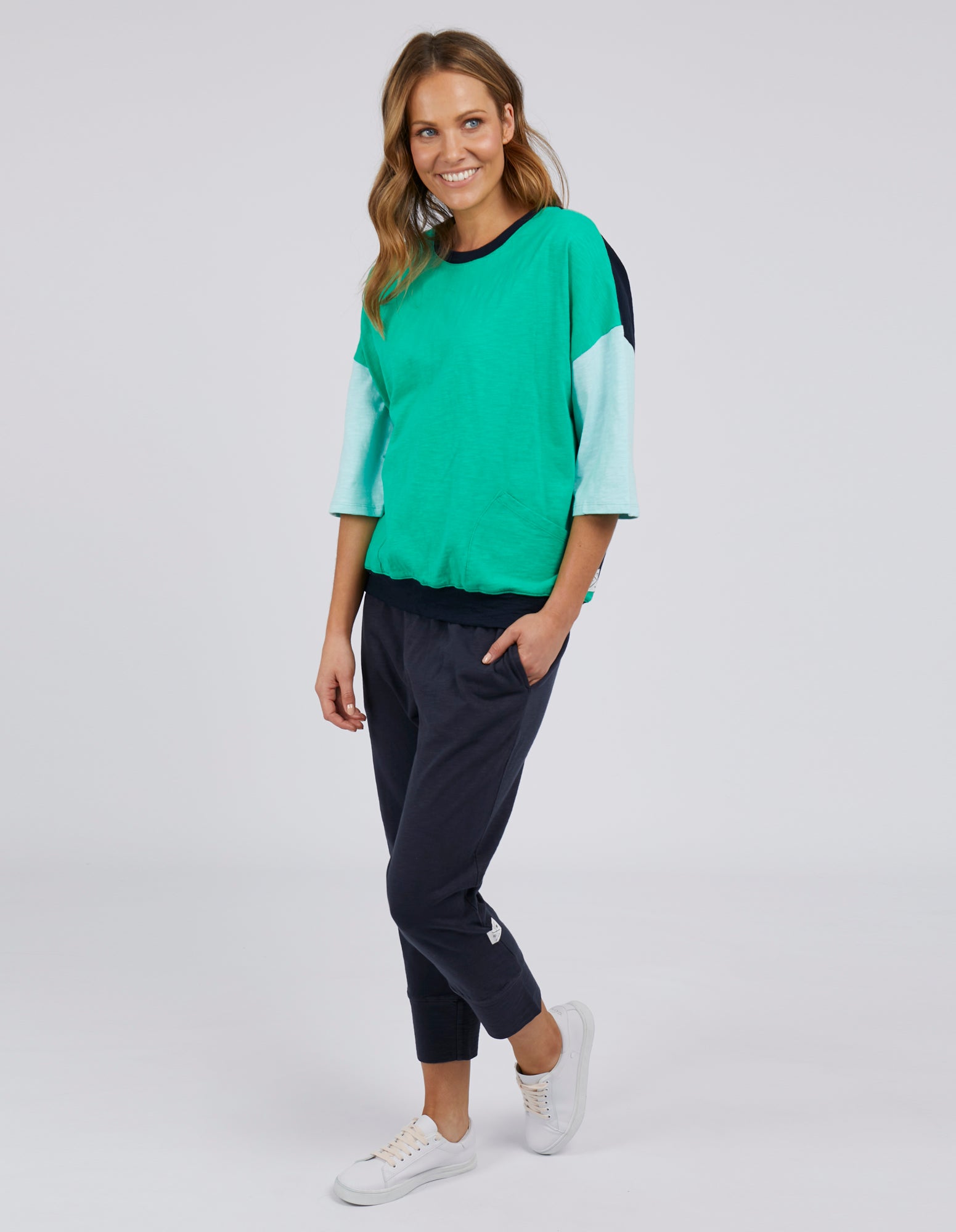 Image of Elm Mazie Colour Block Sweat - Green/Lagoon/Navy