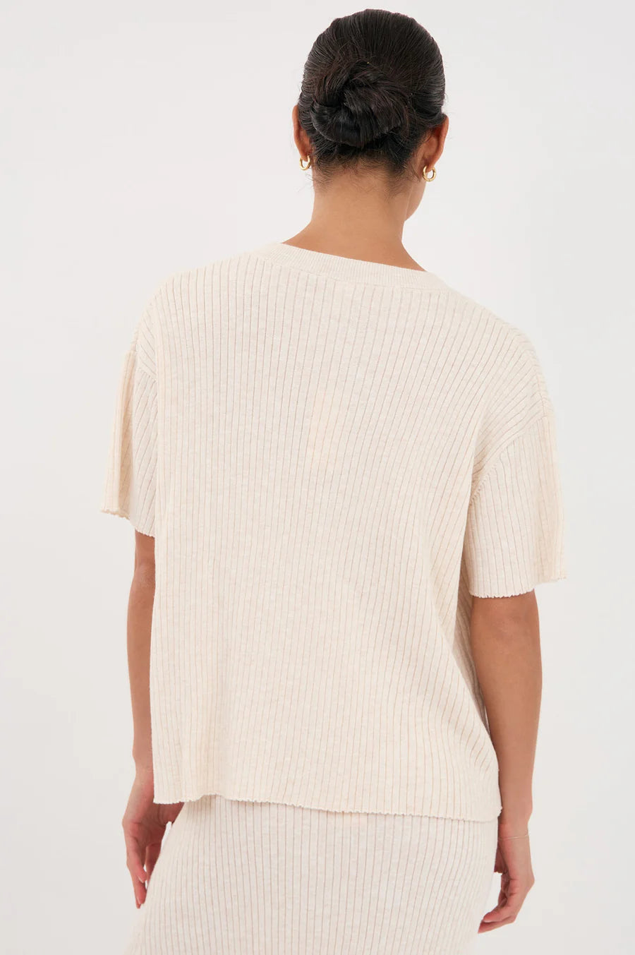 Collection of Adorne Shani Rib Knit Short Sleeve Top - Oat in a gallery layout