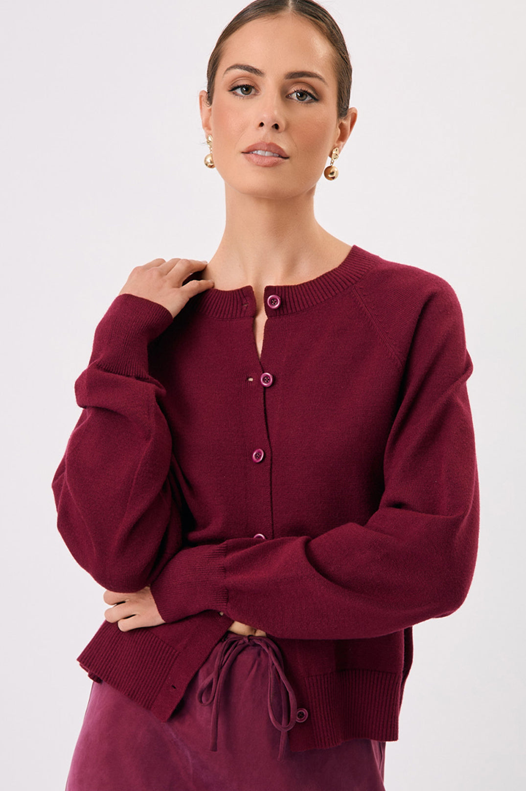 Adorne Freddy Knit Cardigan - Burgandy