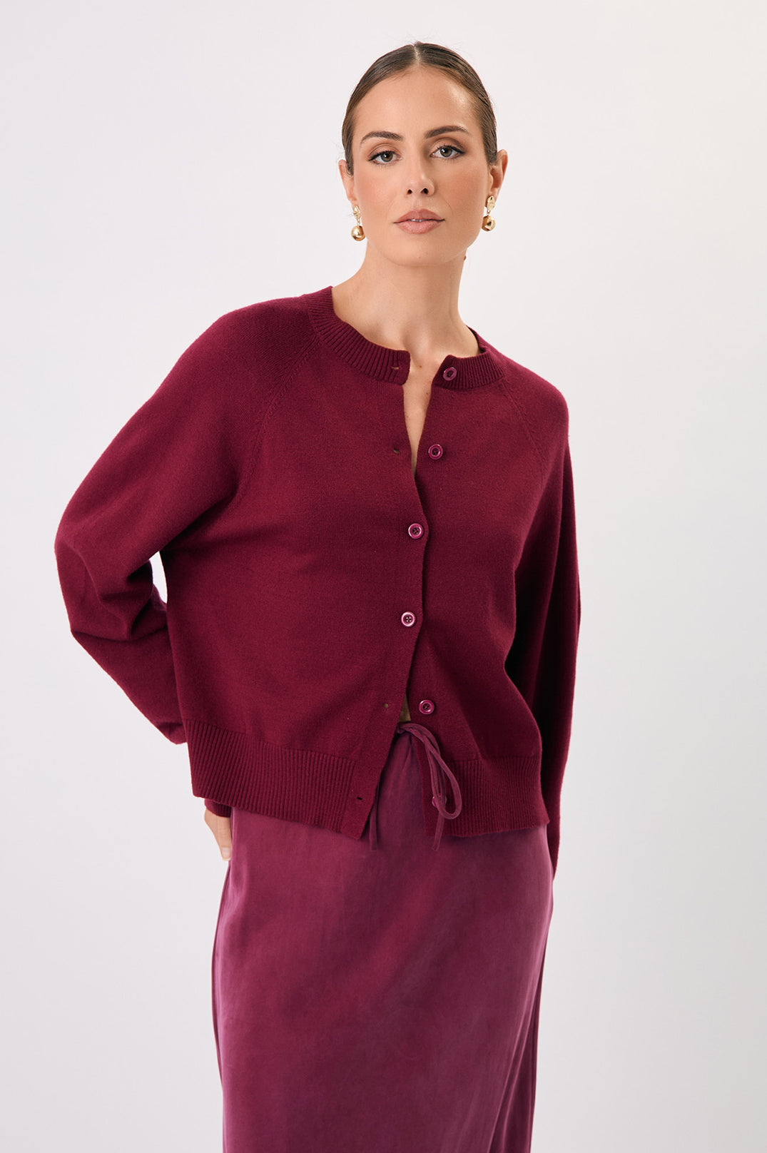 Adorne Freddy Knit Cardigan - Burgandy