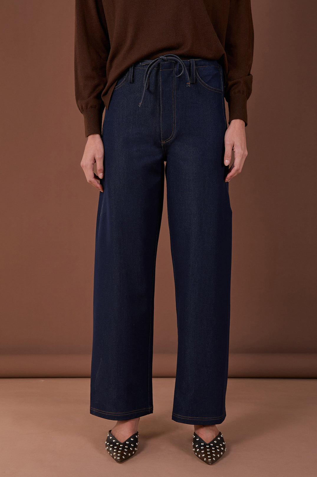 Collection of Adorne Chandler Drape Denim Pant - Denim in a gallery layout