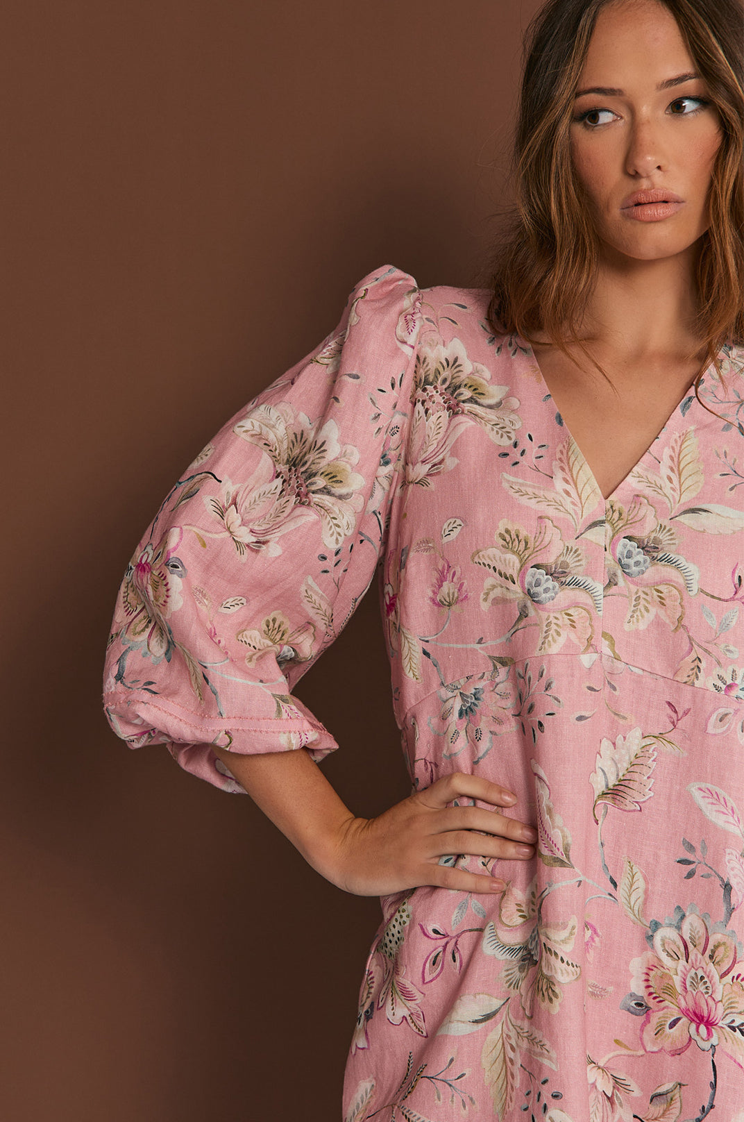 Collection of Adorne Lila 3/4 Sleeve Printed Dress in a gallery layout