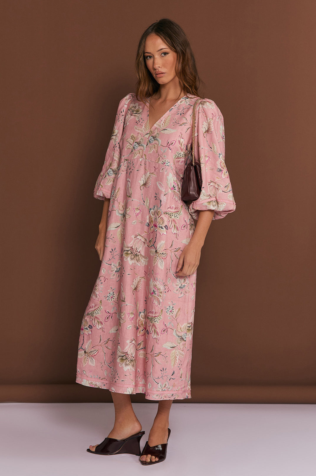 Collection of Adorne Lila 3/4 Sleeve Printed Dress in a gallery layout