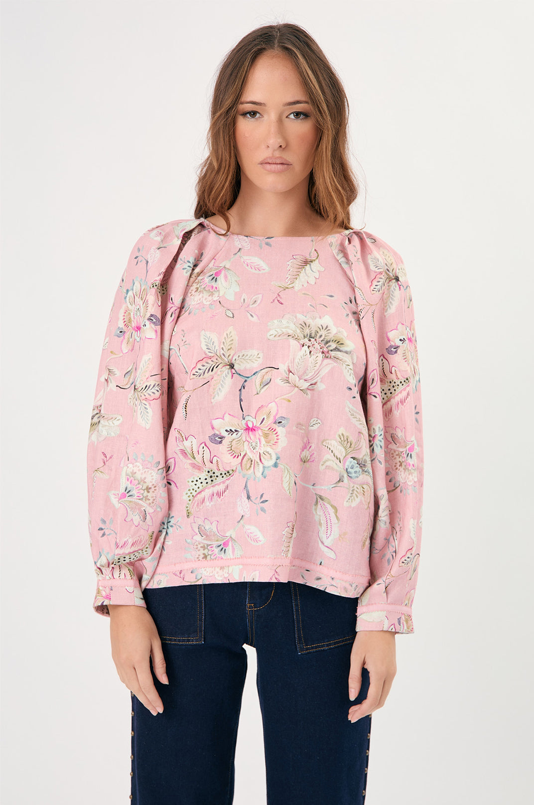 Collection of Adorne Asha Long Sleeve Printed Top in a gallery layout