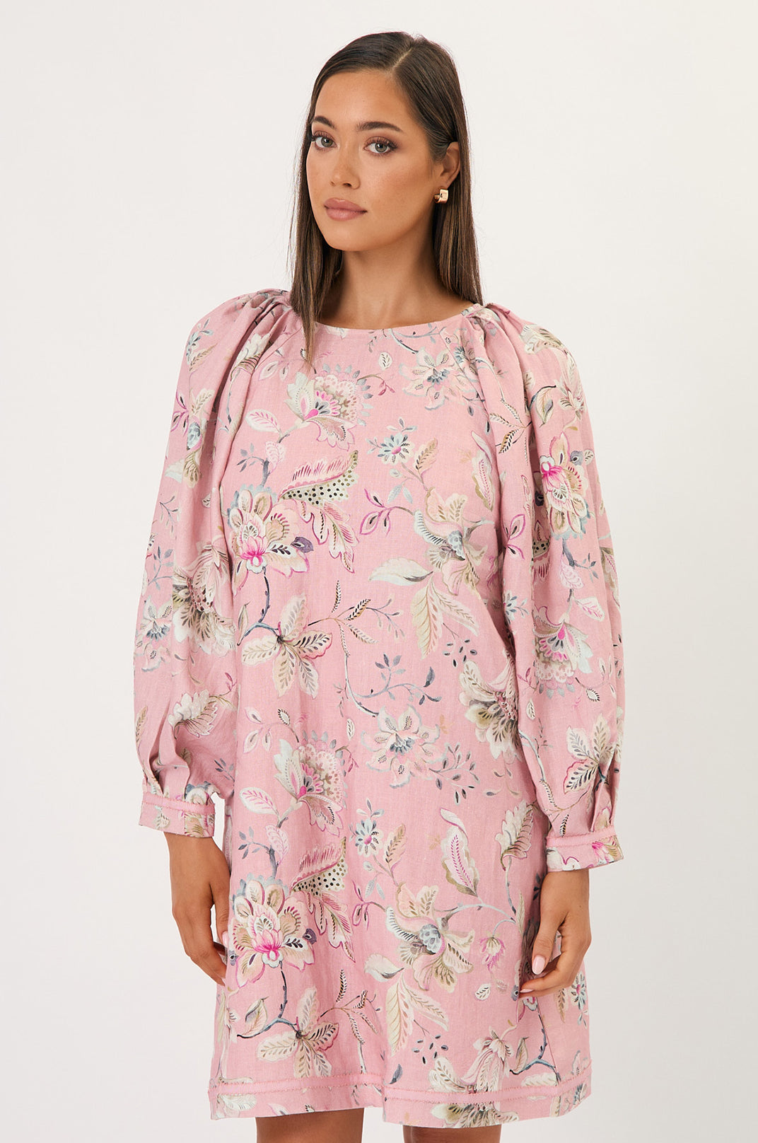 Collection of Adorne Asha Long Sleeve Printed Dress in a gallery layout