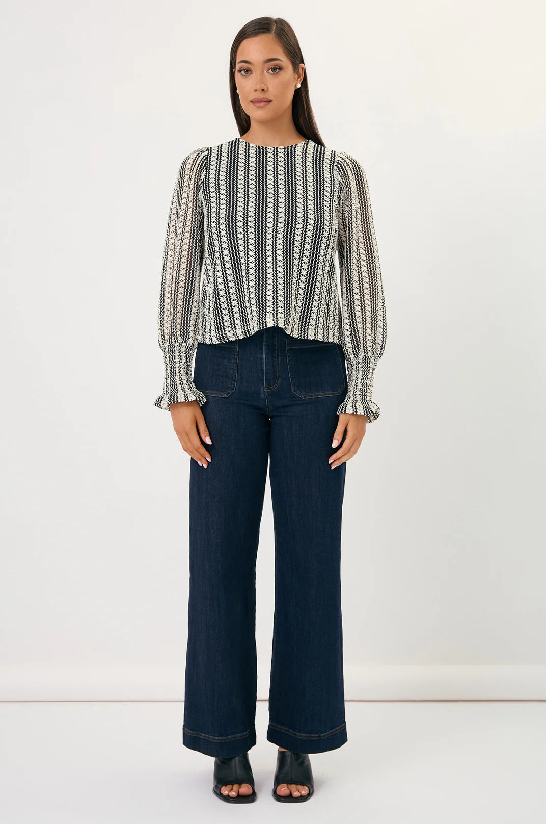 Adorne Olivia Crochet Long Sleeve Top - Monochrome