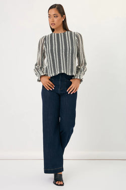 Collection of Adorne Olivia Crochet Long Sleeve Top - Monochrome in a gallery layout