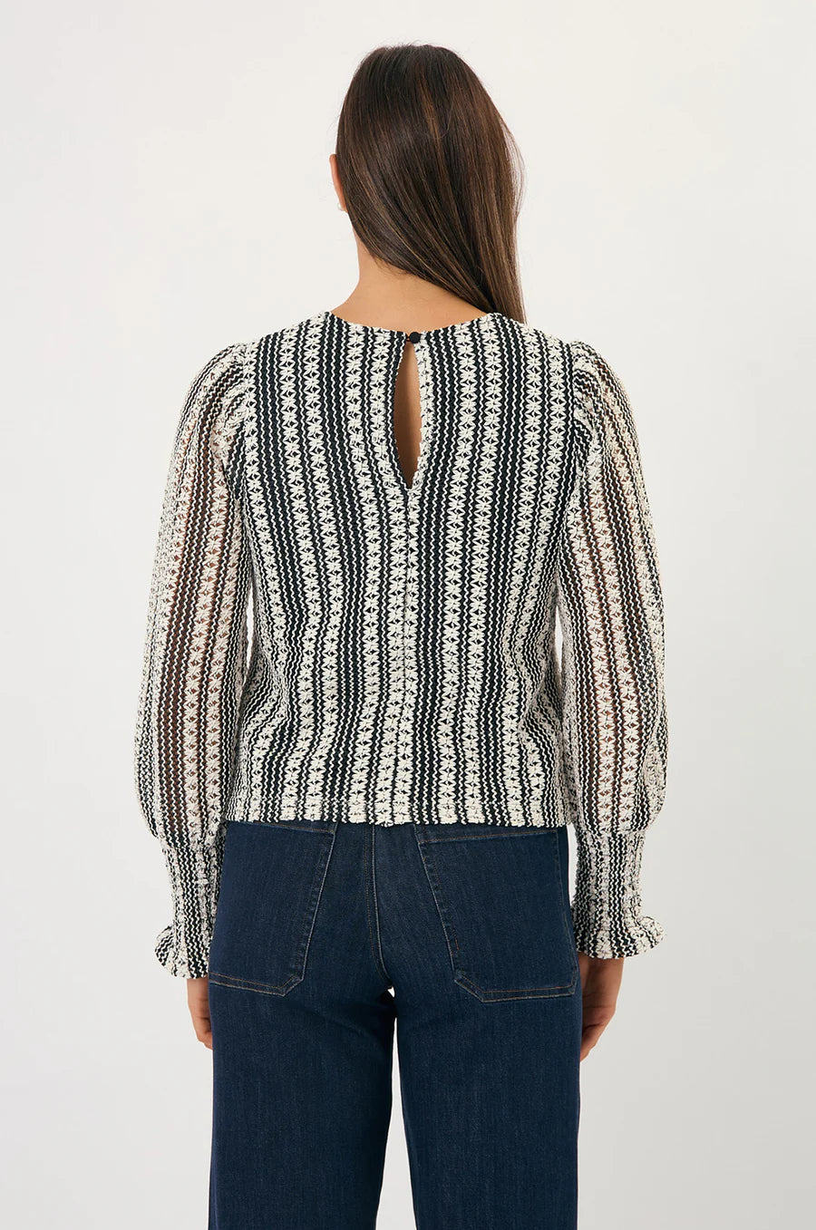 Collection of Adorne Olivia Crochet Long Sleeve Top - Monochrome in a gallery layout