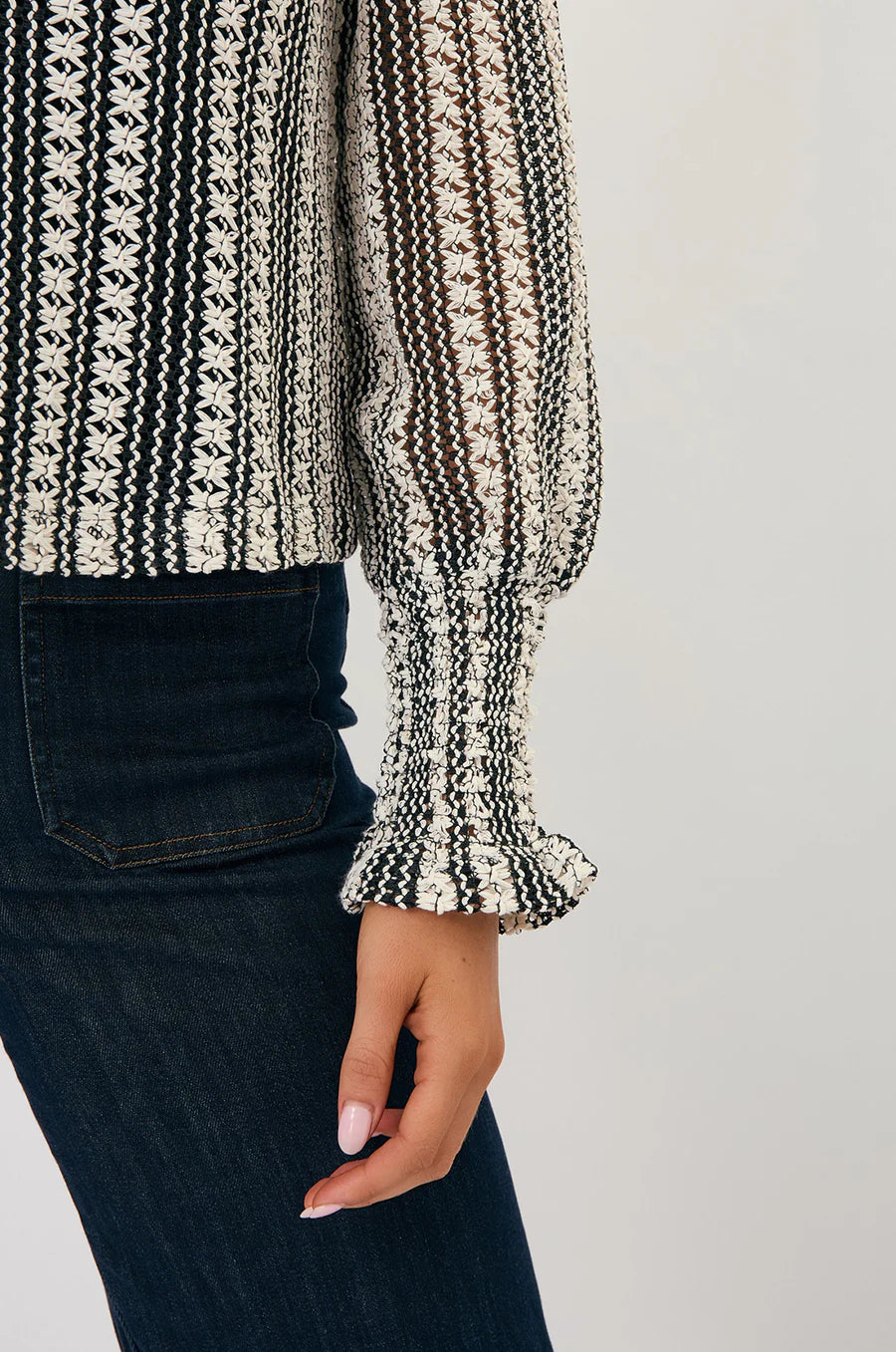 Adorne Olivia Crochet Long Sleeve Top - Monochrome