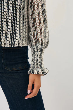Collection of Adorne Olivia Crochet Long Sleeve Top - Monochrome in a gallery layout