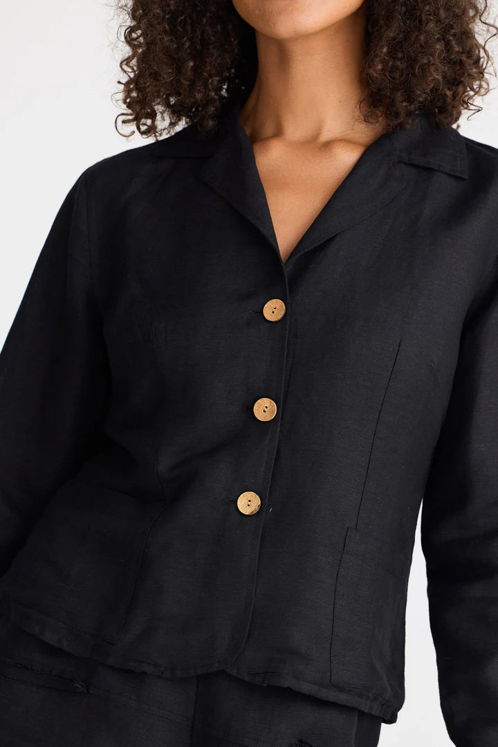 Collection of The Shanty Corporation Amalfi Jacket - Black Linen Blend in a gallery layout