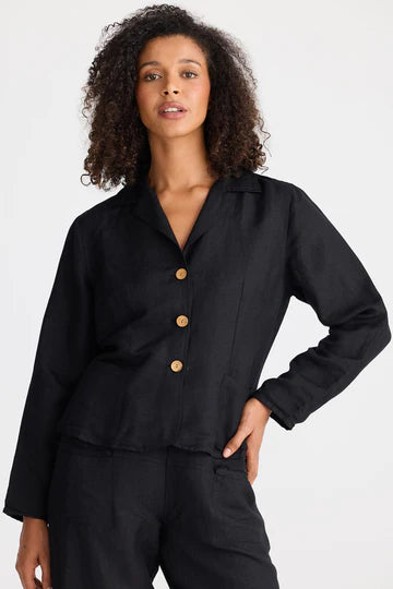 Collection of The Shanty Corporation Amalfi Jacket - Black Linen Blend in a gallery layout