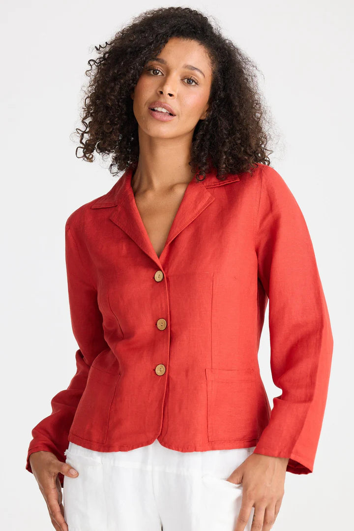 Collection of The Shanty Corporation Amalfi Jacket - Cherry Linen Blend in a gallery layout