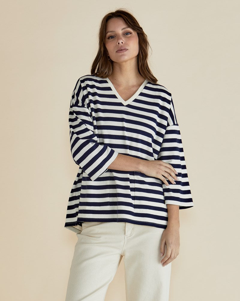 Collection of Betty Basics Raven Top - Navy/Cream Stripe in a gallery layout