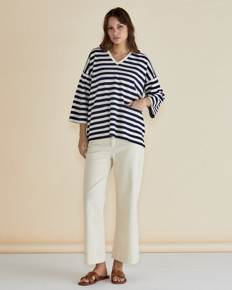 Collection of Betty Basics Raven Top - Navy/Cream Stripe in a gallery layout
