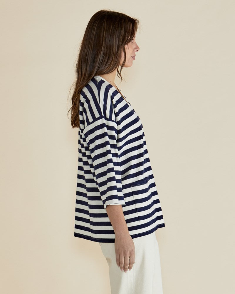 Collection of Betty Basics Raven Top - Navy/Cream Stripe in a gallery layout
