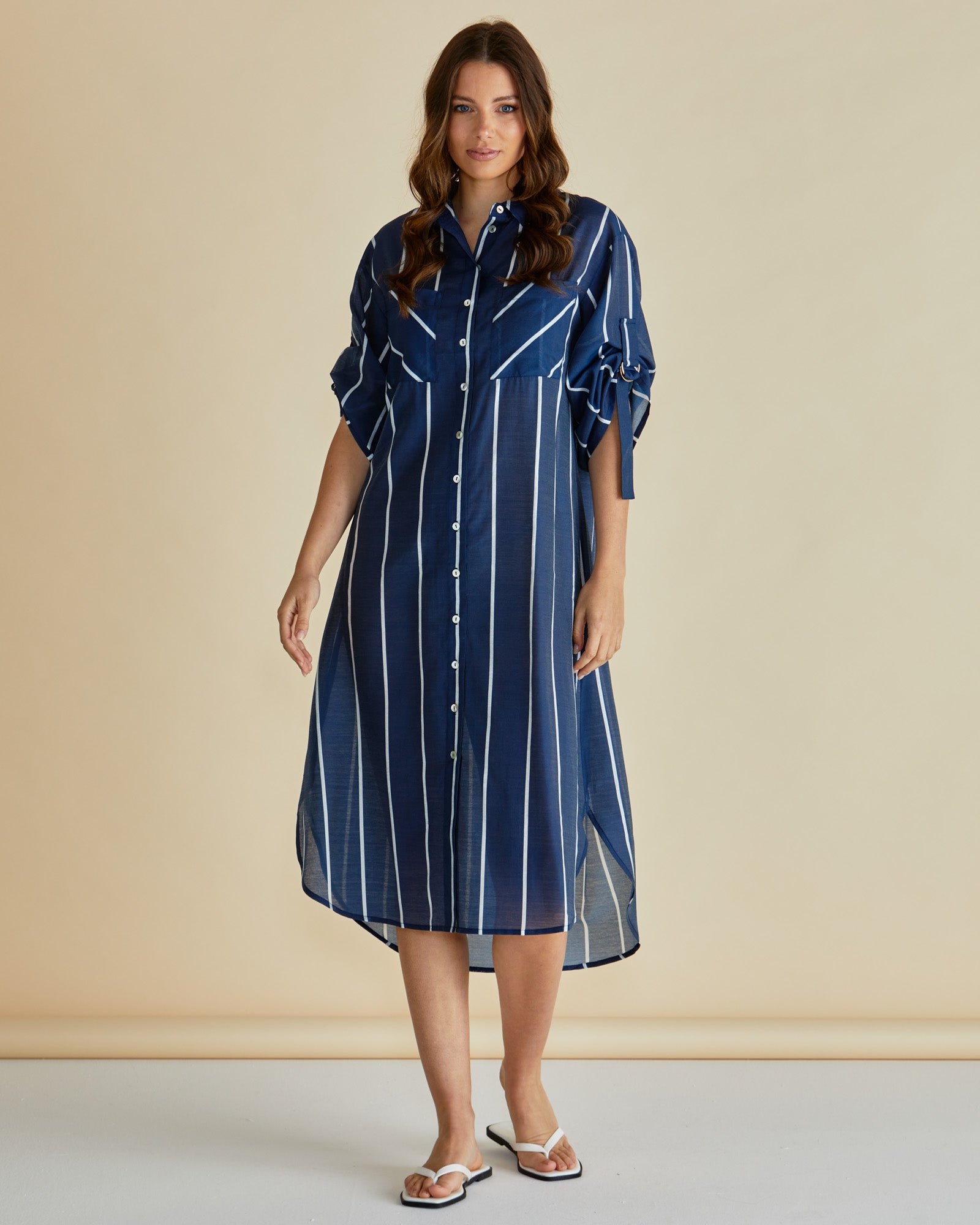 Betty Basics Hayman Shirt Dress - Navy/White Stripe