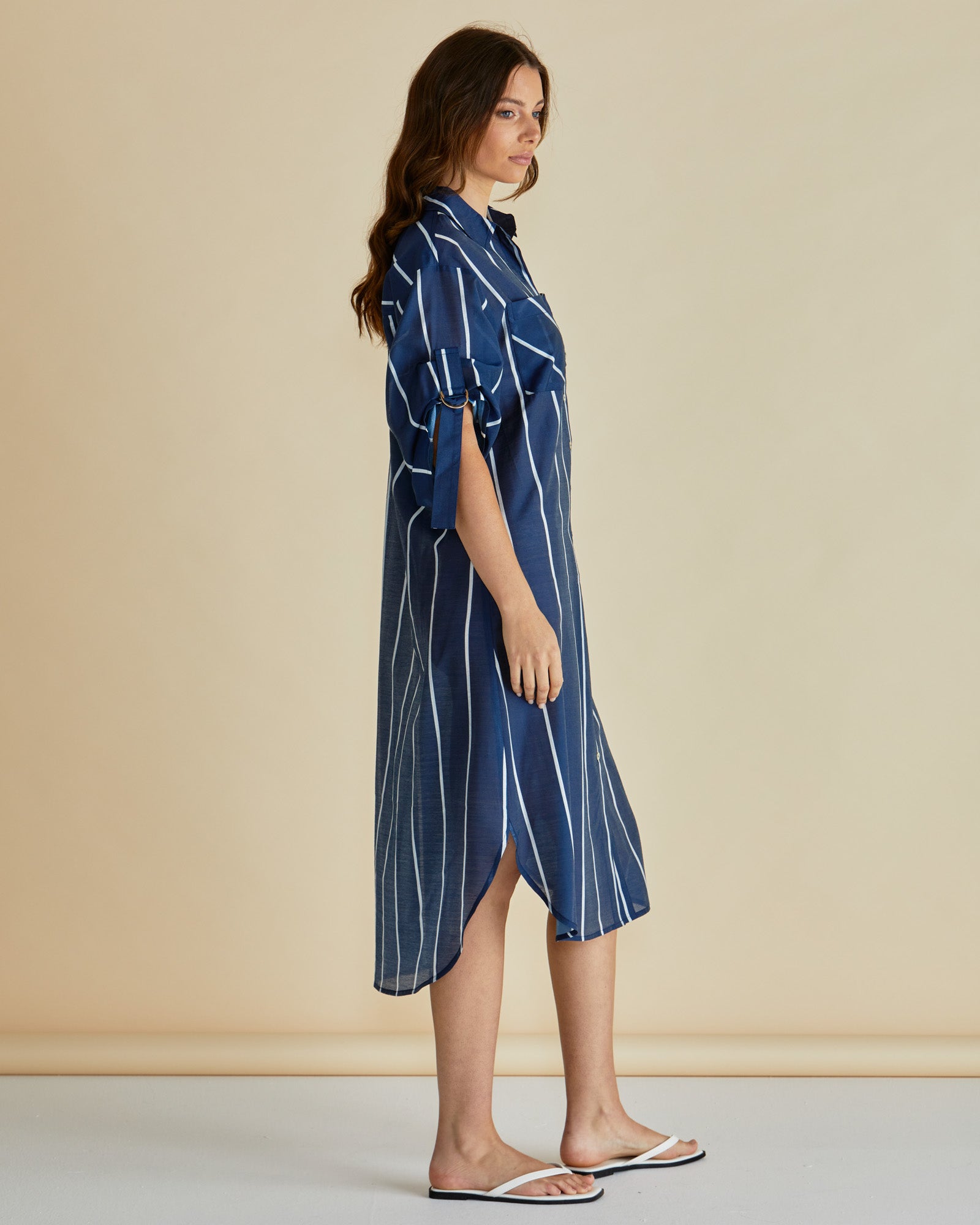 Collection of Betty Basics Hayman Shirt Dress - Navy/White Stripe in a gallery layout