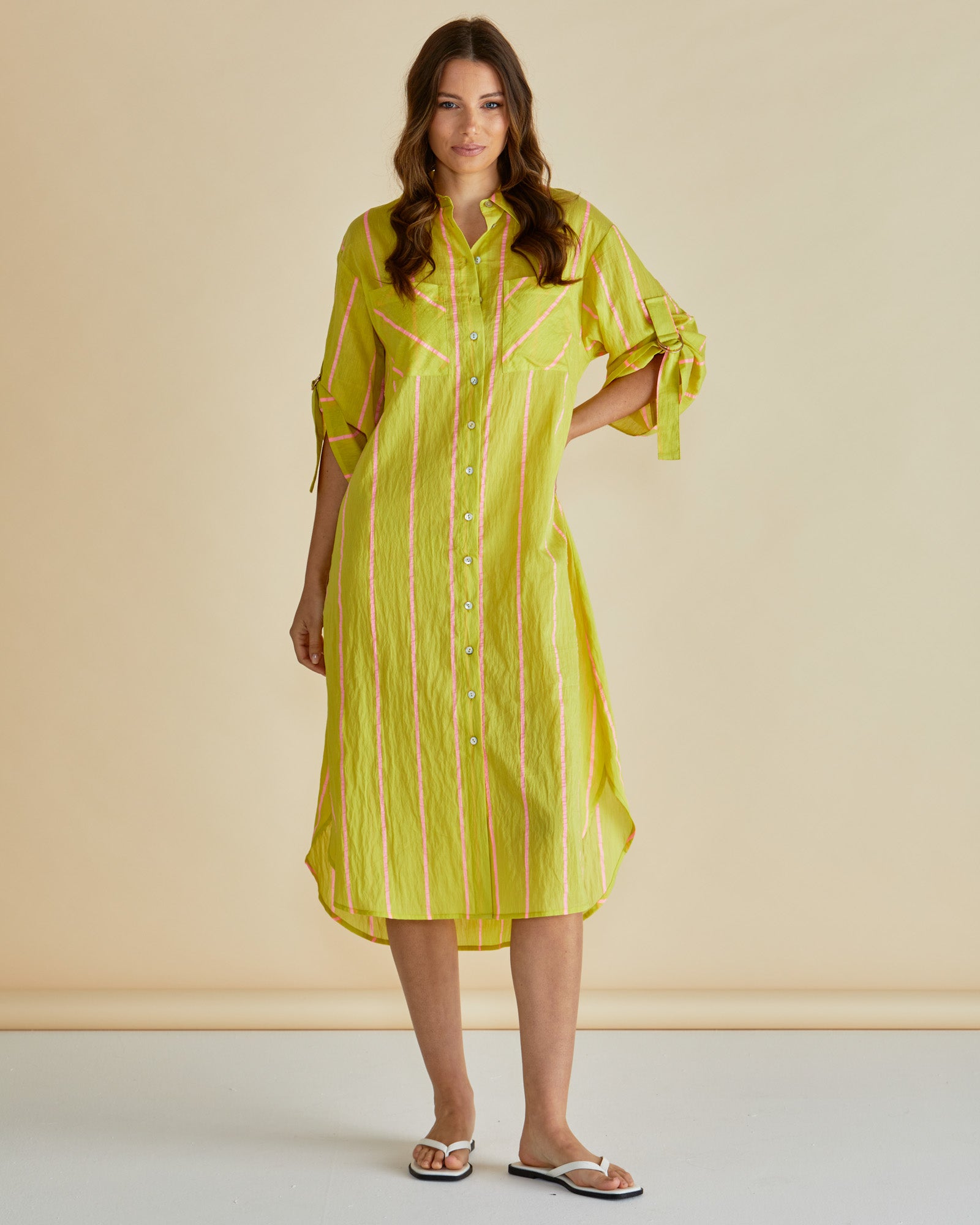 Betty Basics Hayman Shirt Dress - Yellow/Pink Stripe