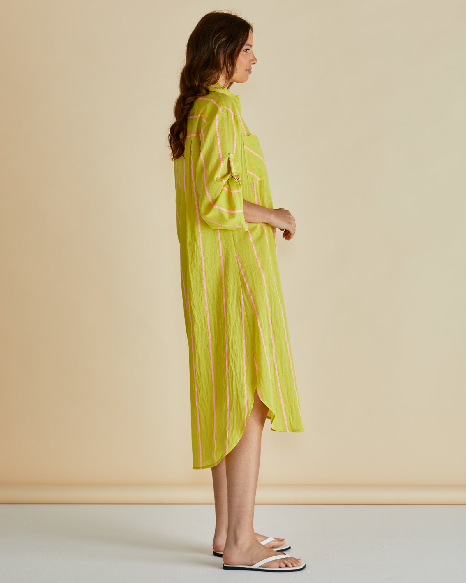 Collection of Betty Basics Hayman Shirt Dress - Yellow/Pink Stripe in a gallery layout