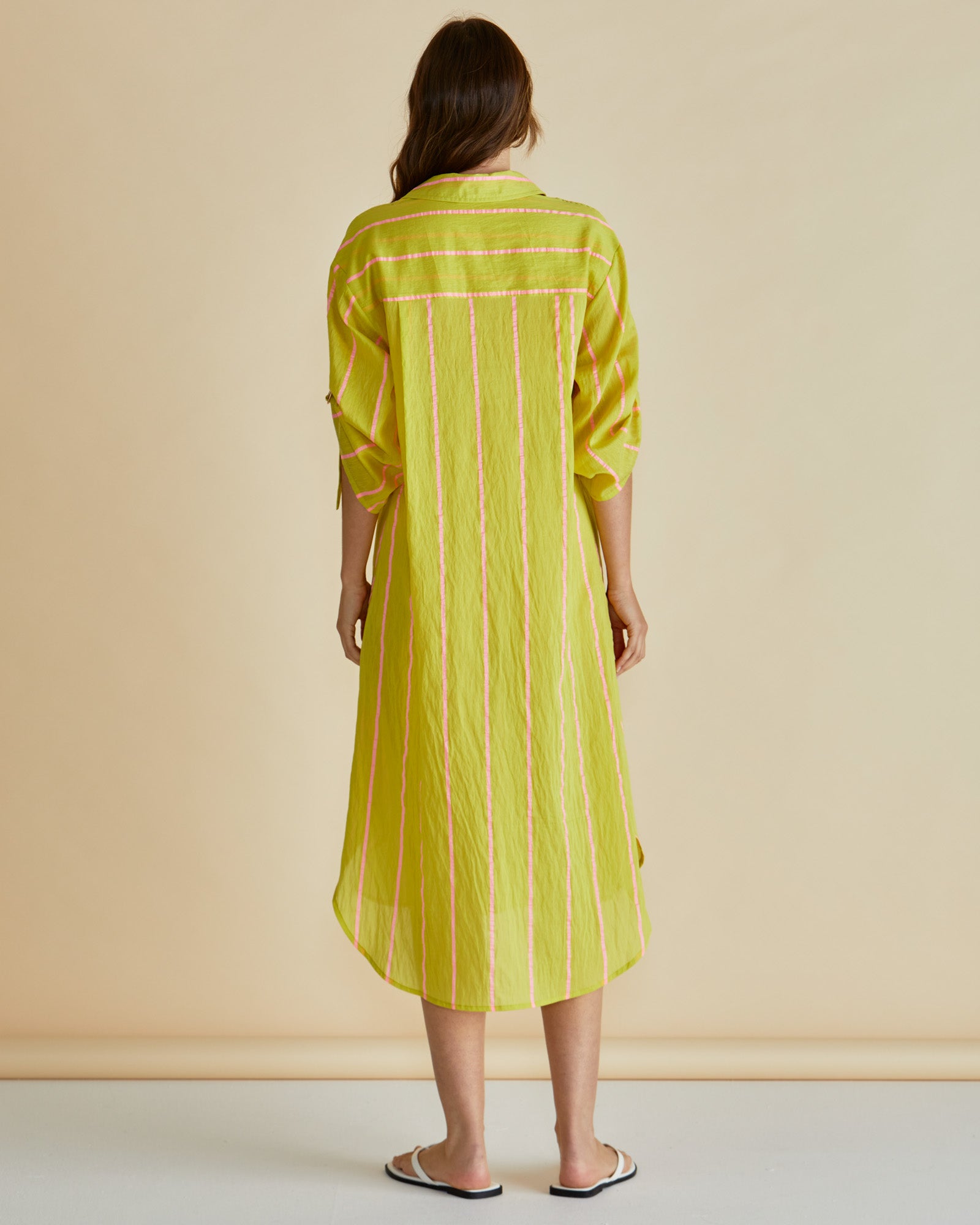 Collection of Betty Basics Hayman Shirt Dress - Yellow/Pink Stripe in a gallery layout