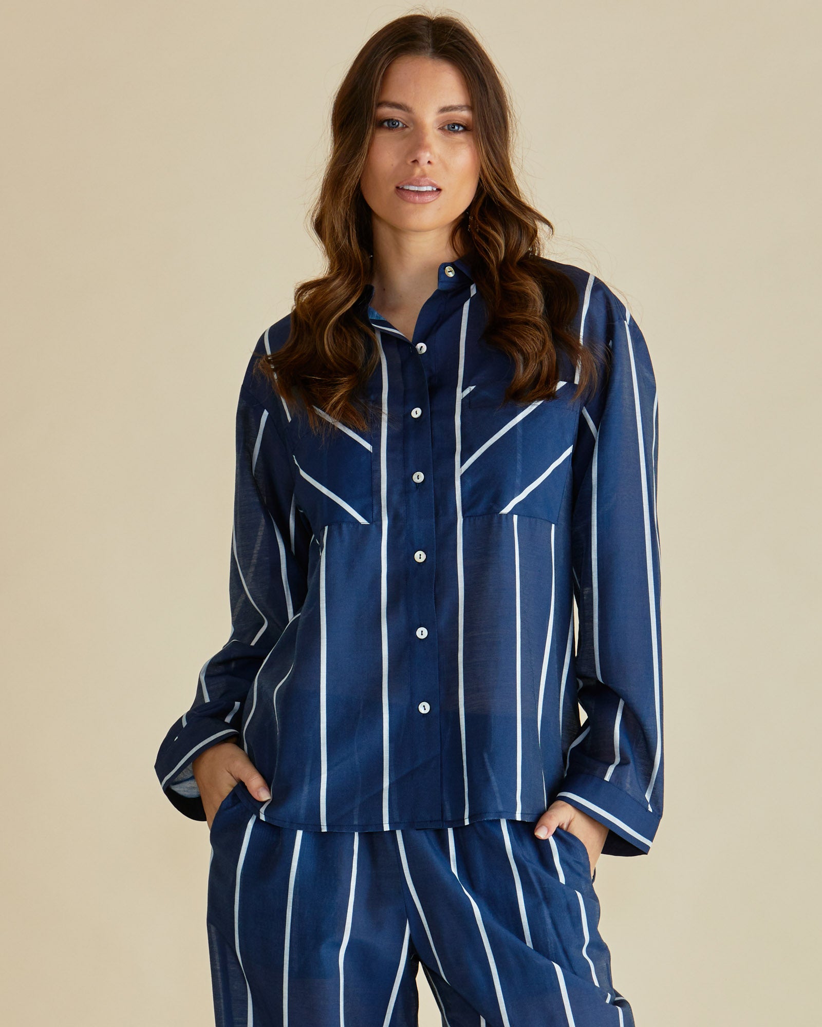 Betty Basics Hayman Shirt - Navy/White Stripe