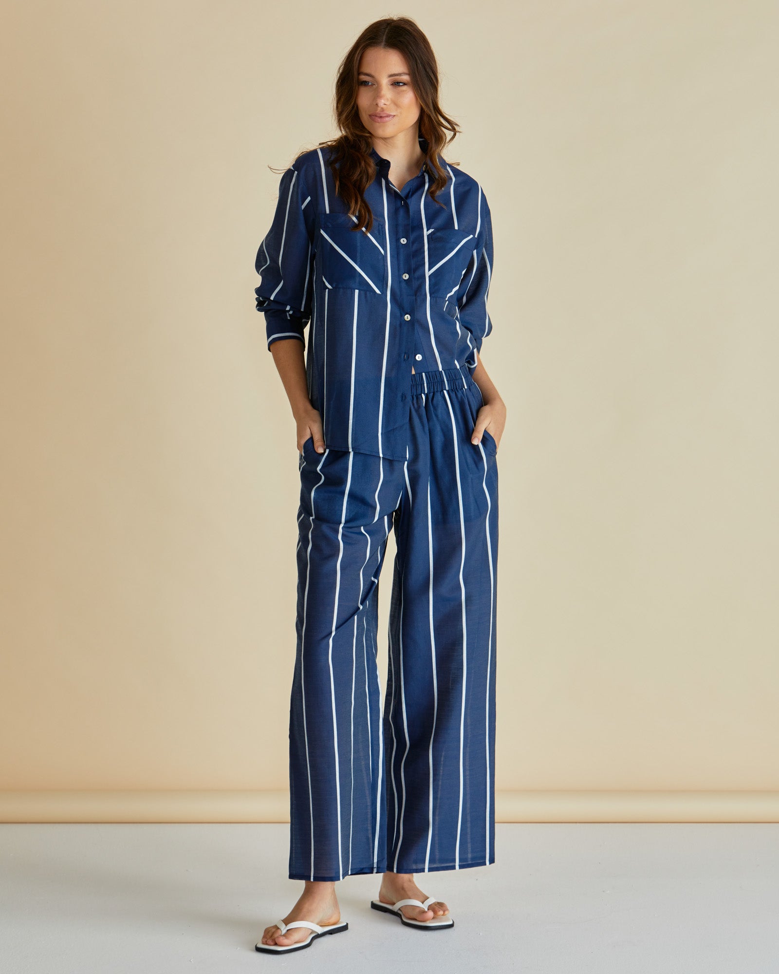 Image of Betty Basics Hayman Shirt - Navy/White Stripe