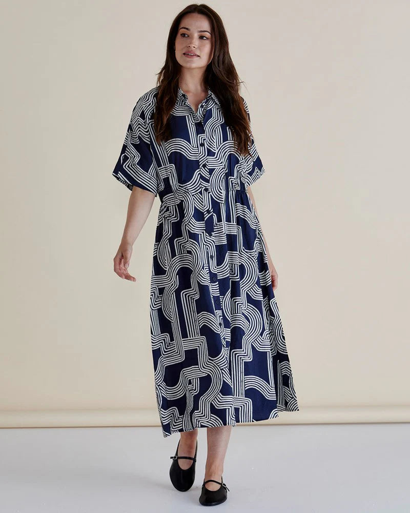 Collection of Betty Basic Skye Dress - Navy Geo in a gallery layout