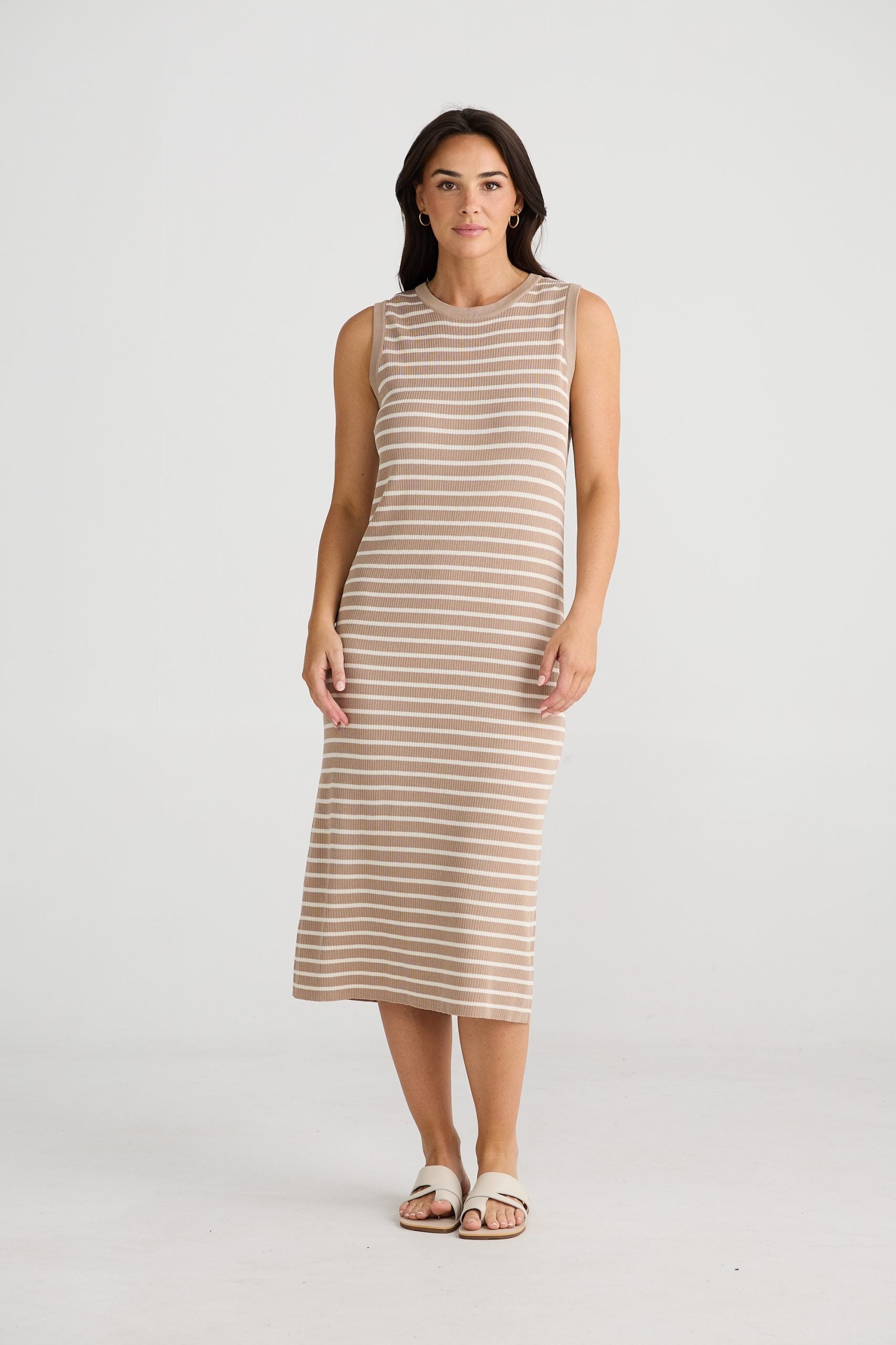 BT24428-1_Squad Dress_Taupe W Ecru Stripe_1