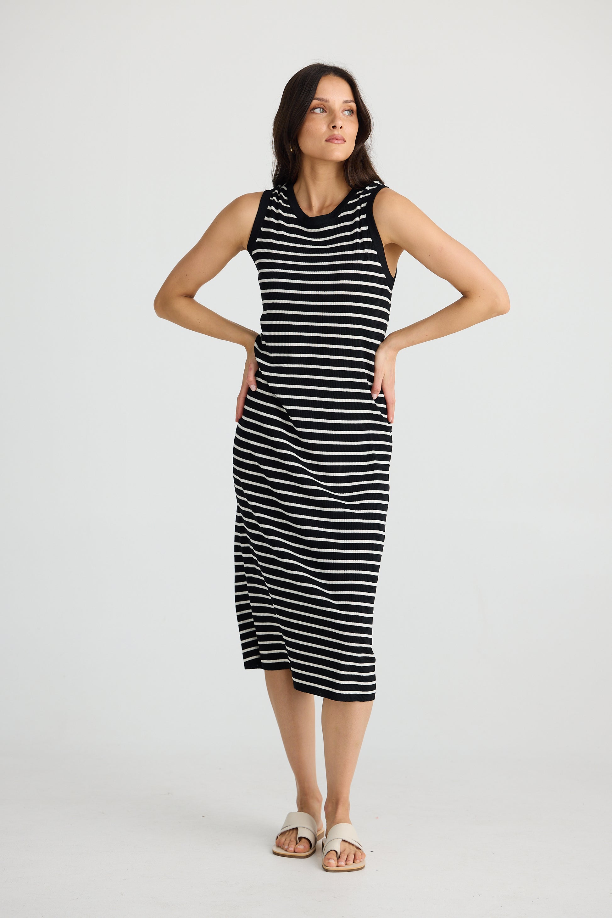 Brave and True Squad Dress - Black W/ Ecru Stripe