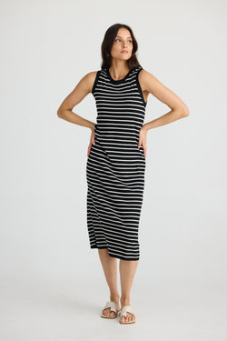 Collection of Brave and True Squad Dress - Black W/ Ecru Stripe in a gallery layout