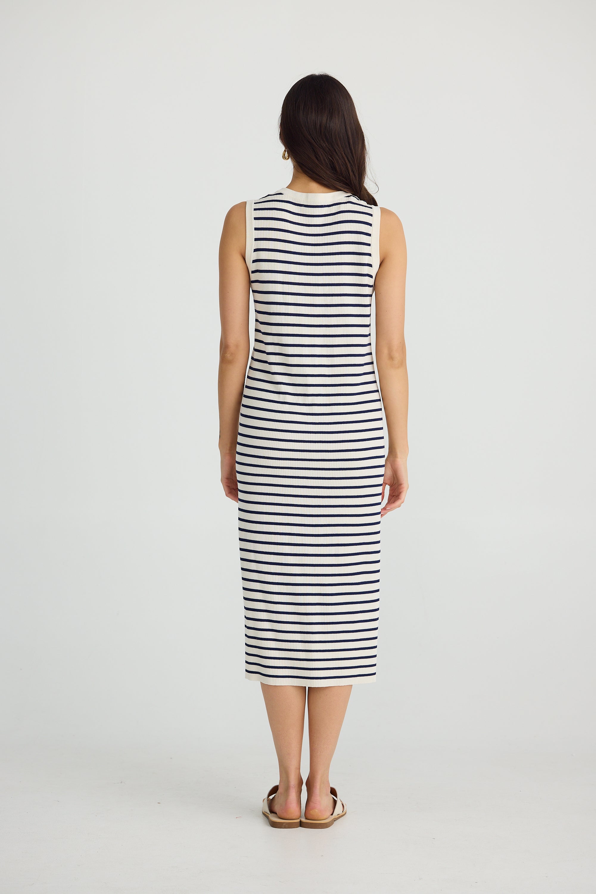 Collection of Brave and True Squad Dress - Ecru w/ Navy Stripe in a gallery layout