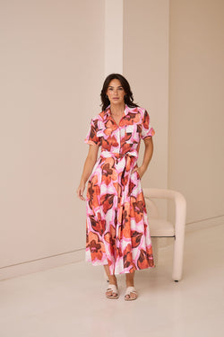 Collection of BT24452-1_Rossellini Short Sleeve Dress_Azalea _Campaign_6 in a gallery layout