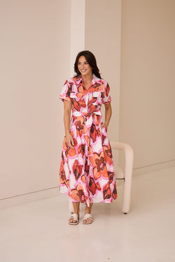 Collection of BT24452-1_Rossellini Short Sleeve Dress_Azalea _Campaign_8 in a gallery layout