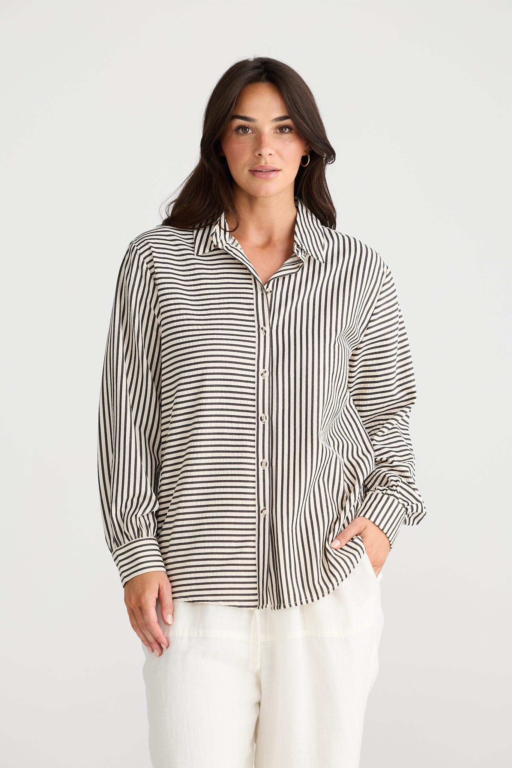 Collection of BT24473-1_Audrey Shirt_White W Black Stripe_1 in a gallery layout