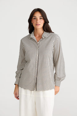 Collection of BT24473-1_Audrey Shirt_White W Black Stripe_3 in a gallery layout