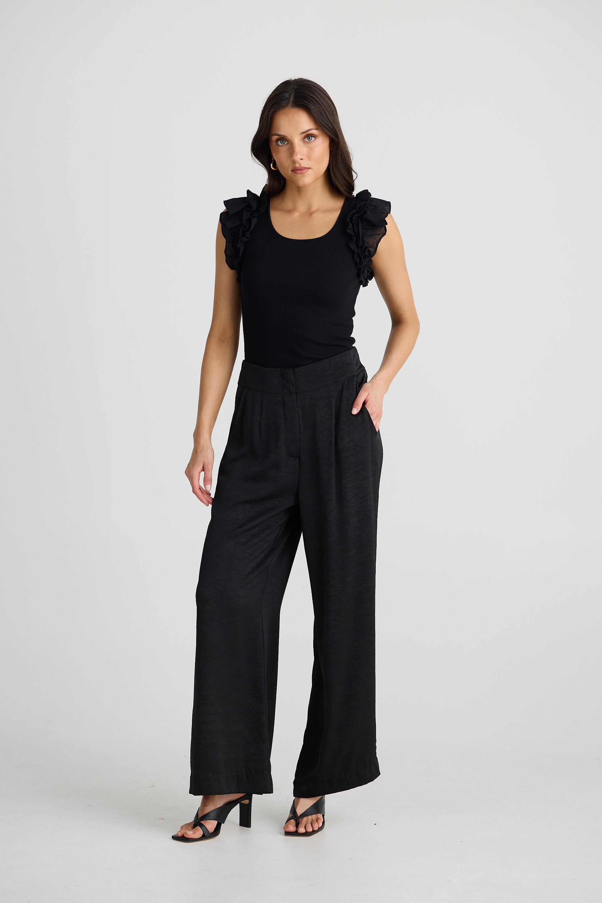 Collection of Brave and True Dana Pant - Black Crinkle Satin in a gallery layout