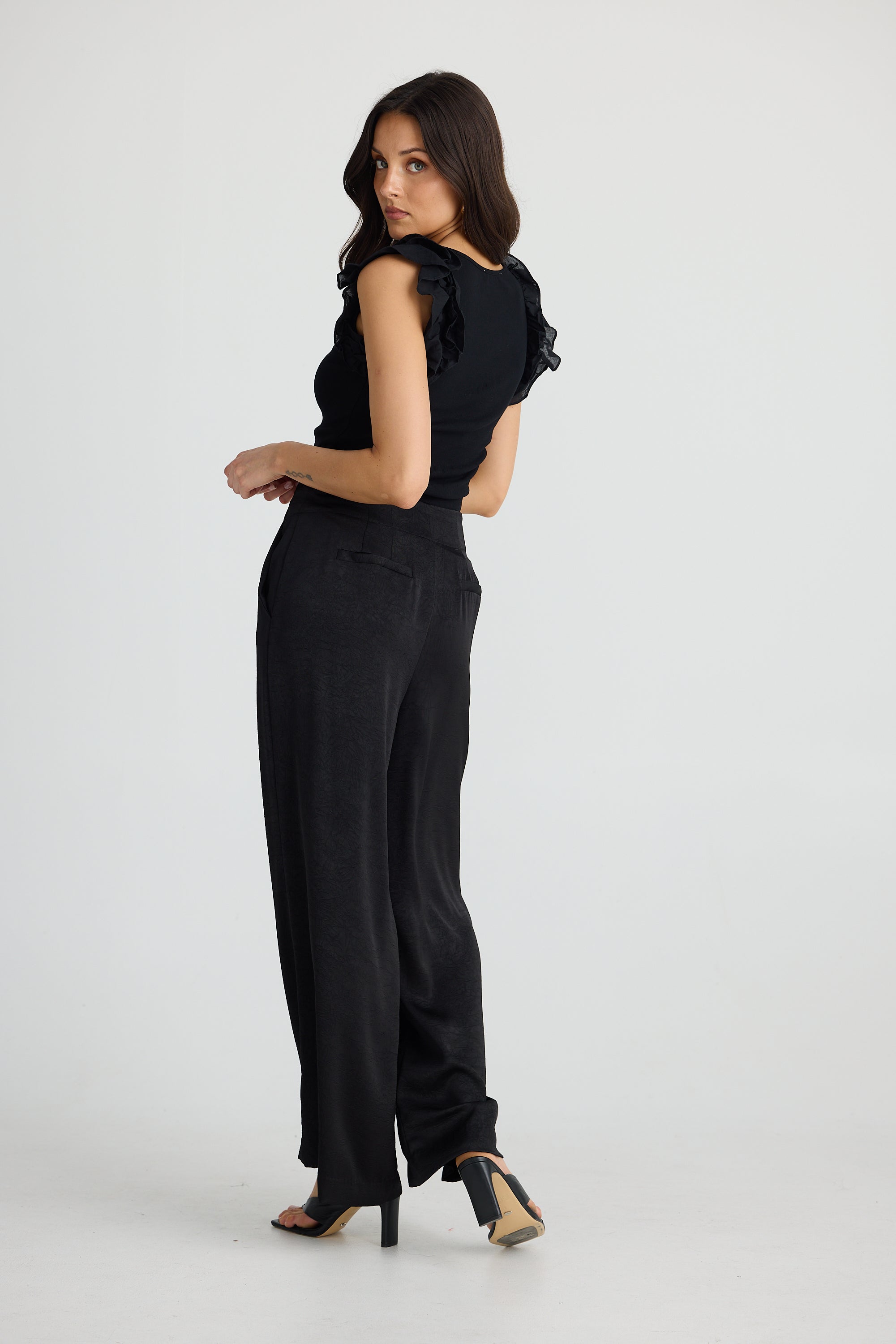 Collection of Brave and True Dana Pant - Black Crinkle Satin in a gallery layout