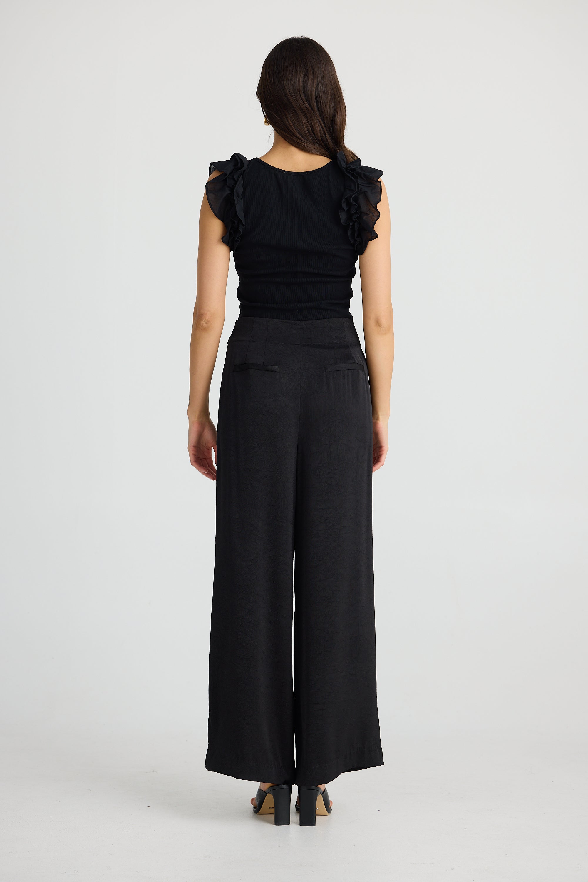 Collection of Brave and True Dana Pant - Black Crinkle Satin in a gallery layout